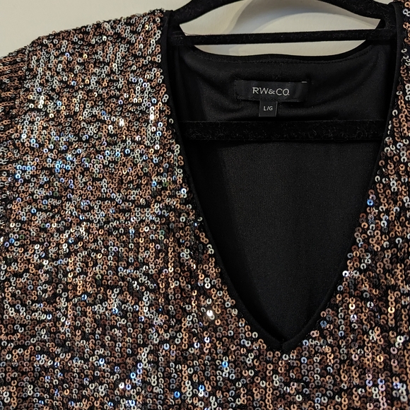 RW&CO Sequined Dress, size L, black & silver & brown. - Picture 4 of 4